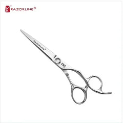 Professional stainless steel hair cutting scissors with ergonomic handle, Razorline logo