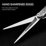 Professional hair cutting scissors with hand sharpened edges on black background