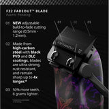 F32 Fadeout blade for hair clippers with adjustable cutting range and high-carbon steel construction
