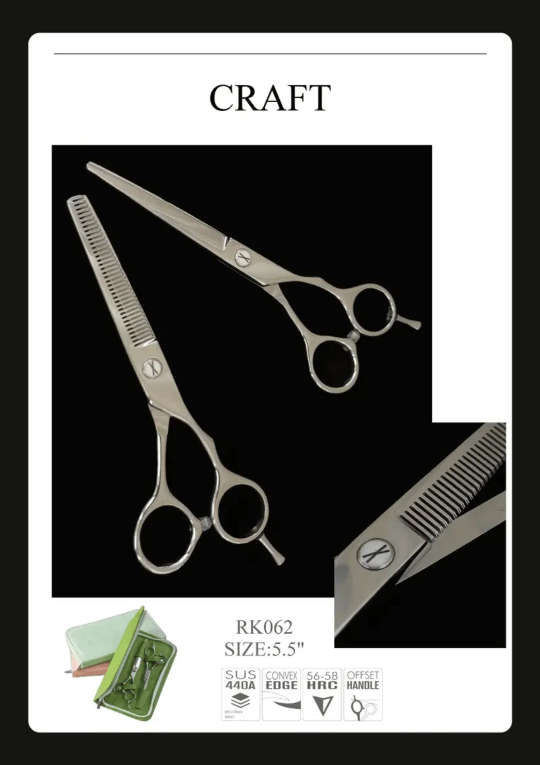 hiustenleikkaussakset RK062+RK062TC Ammattilainen razorline haircut scissors - MK Classic 