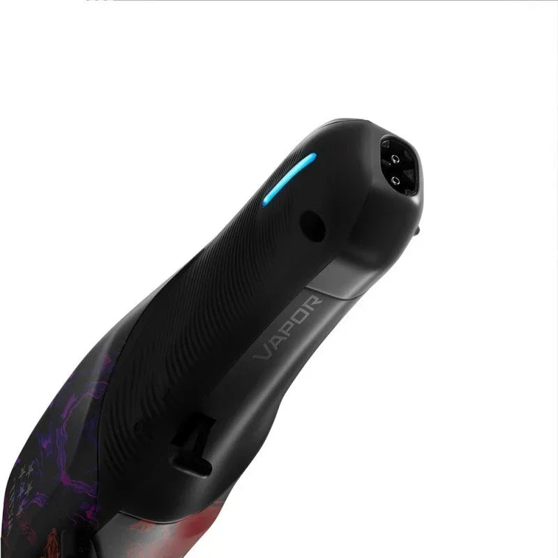 Black cordless hair clipper with textured grip, blue LED light, and 'VAPOR' text on handle
